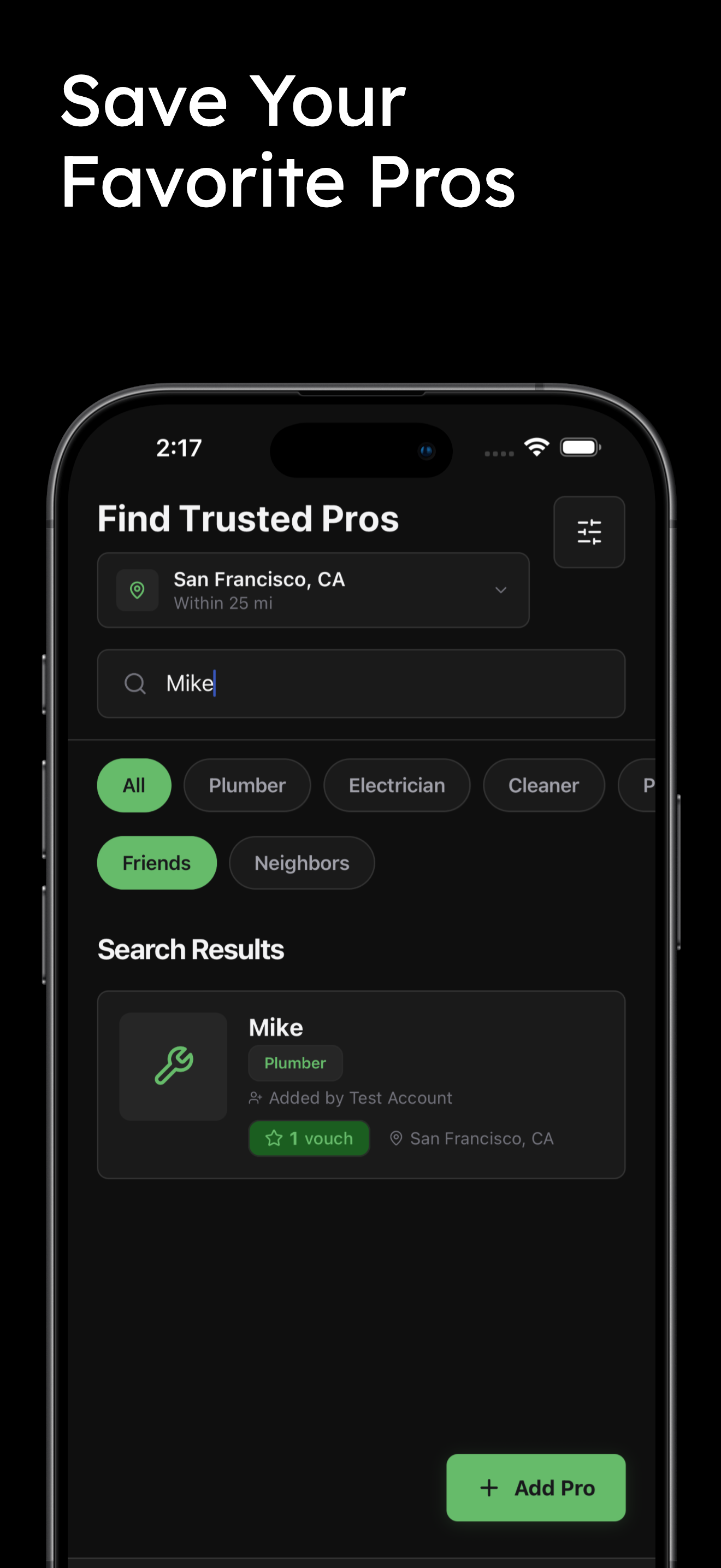 Vouchlist professional detail screen