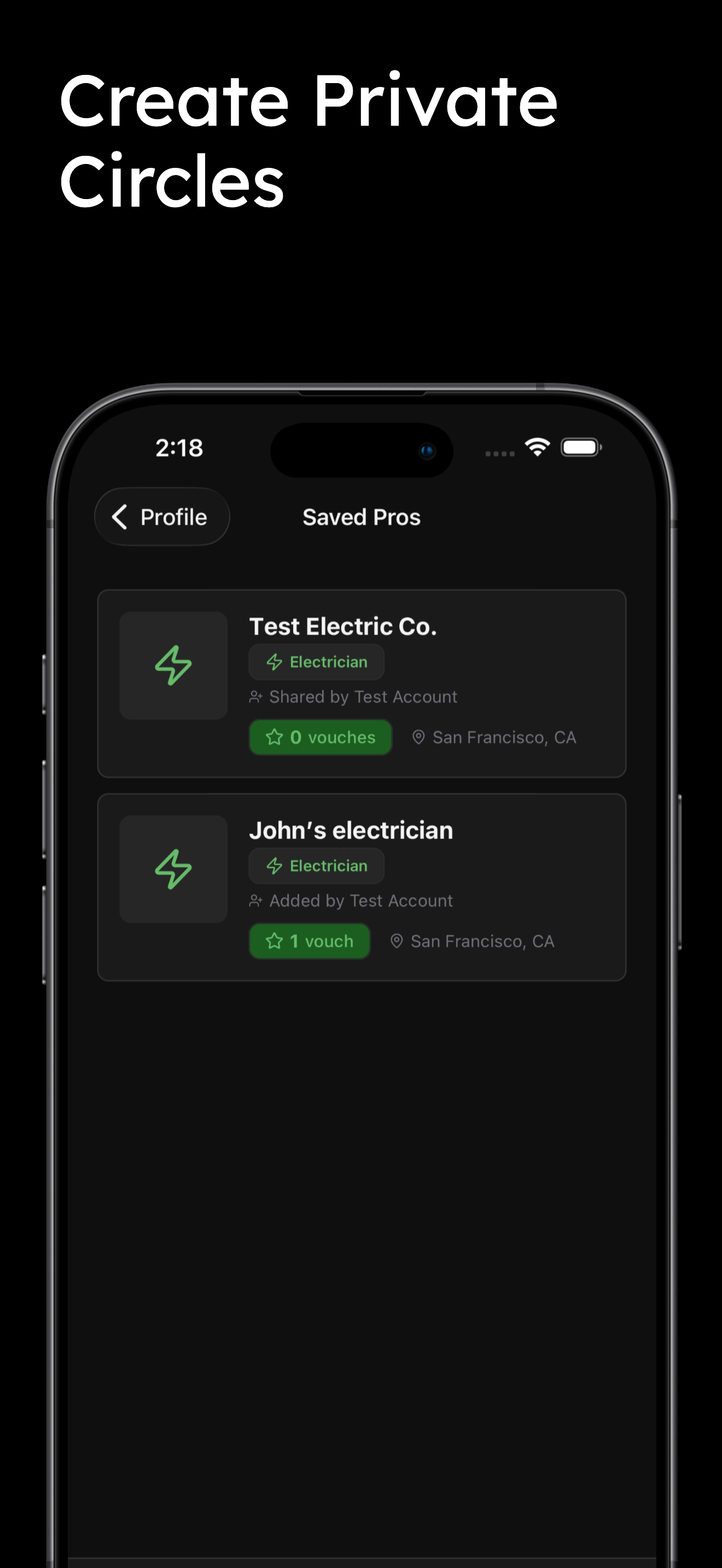 Vouchlist add-a-vouch screen